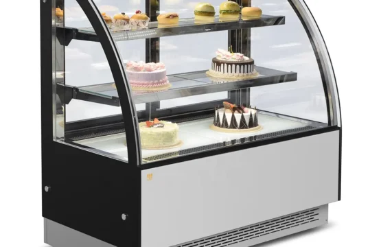 ثلاجة عرض الكيك 180 سم من الفولاذ المقاوم للصدأ المنحني