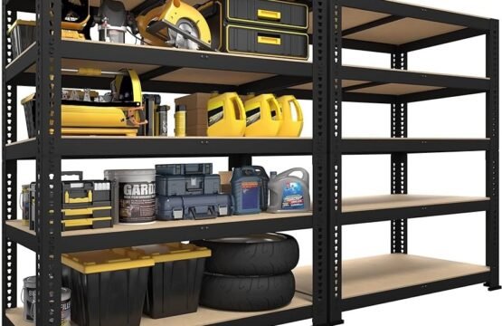 Wooden color Store Shelf  4 level Heavy Duty Metal Warehouse 4 Steps Racking Storage Garage Shelving Steel Shelf Capacity 200 kg ( 800 kg in total ) each Each Shelves (200 x 60 x 200cm)