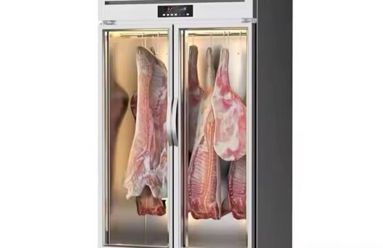2 Doors Stainless Steel Commercial Hanging Showcase Fridge Upright Restaurant Hanger Meat Display refrigerator With Glass Door 1.2