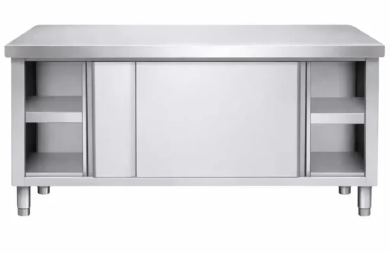 طاولة عمل بها خزانة من الفولاذ المقاوم للصدأ 180 سم