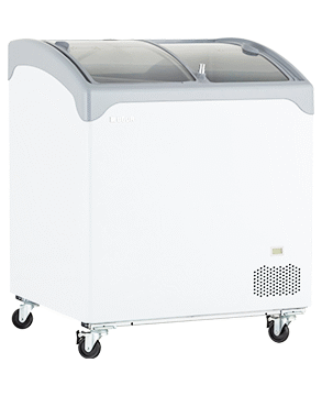 فريزر عرض زجاج تجميد باب سحاب ( سلايد ) مقوس حجم 200 مع ضوء داخلي