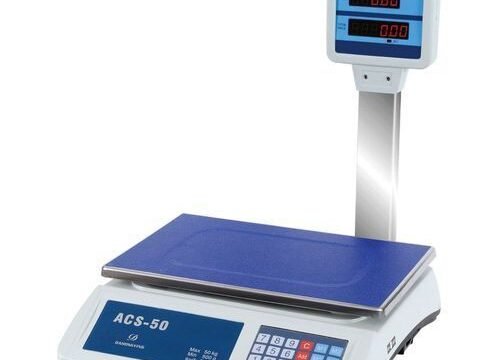 Digital Commercial Price Scale with Dual LCD Display 50kg , Stainless Steel Platform, Rechargeable Battery, Electronic Price Counting Scale for Food, Meat, Fruits, and Produce