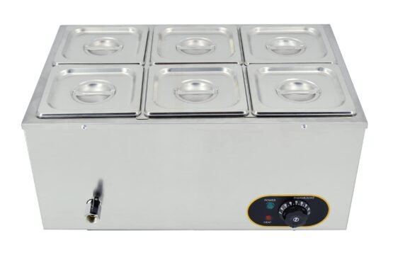 Bain Marie 6 Container Stainless Steel Commercial Food Warmer, Silver, for Catering and Restaurants