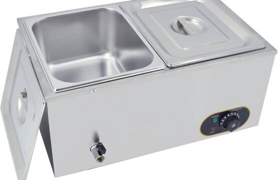Bain Marie Electric Stainless Steel Adjustable Temperature, 2 x 1/2 GN Containers with Lid, 1500 W