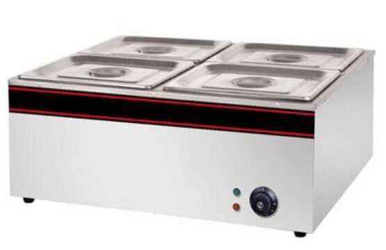 Bain Marie 4 Container Stainless Steel Commercial Food Warmer, Silver, for Catering and Restaurants