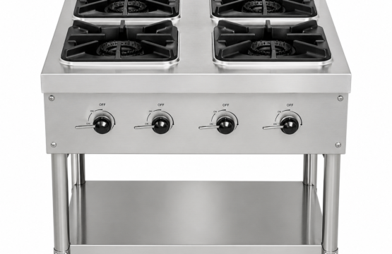 4 BURNER COOKING RANGE Stainless Steel with shelf