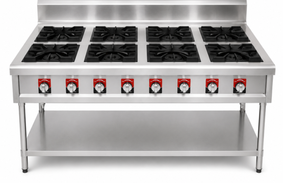 cooking Gas Range 8 Burners Commercial With Stand and Under Shelf
