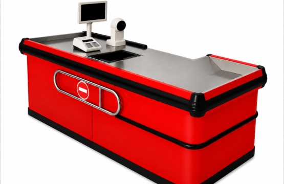 1.8-Meter Checkout Counter Table – With Right Rail & Storage Box
