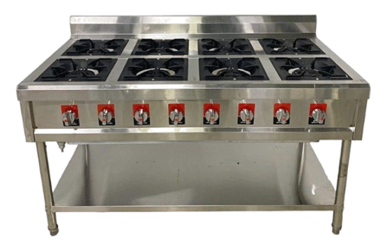 cooking Gas Range 8 Burners Commercial With Stand and Under Shelf