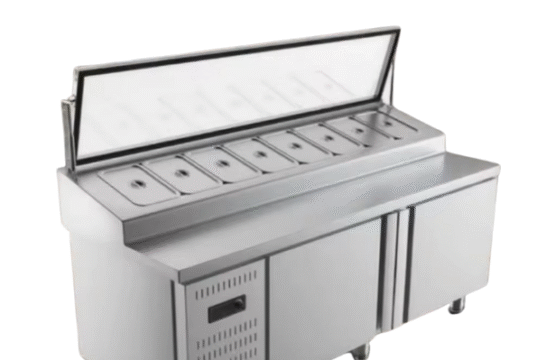 ثلاجة تحضير السلطة من الستانليس ستيل مع مروحة تبريد بان ماري بطول 1.8 متر