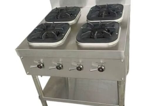 4 BURNER COOKING RANGE Stainless Steel with shelf