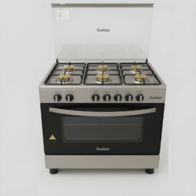 Costom 6-Burner Freestanding Gas Cooker with Auto Ignition – Stainless Steel & Glass Lid