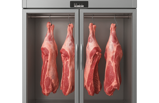Meat Display Refrigerator with Internal Hanging Rod and Double-Glass Transparent Doors