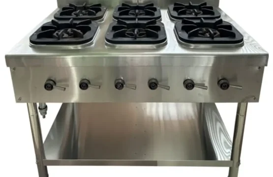 طباخ طهي بستة شعلات من الستانليس ستيل مع رف