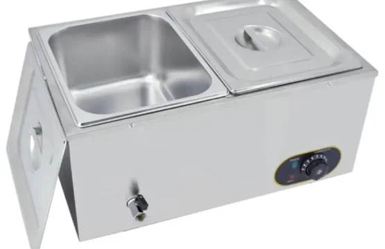 باين ماري كهربائي من الستانليس ستيل مع درجة حرارة قابلة للتعديل، 2 × 1/2 وعاء مع غطاء، 1500 واط