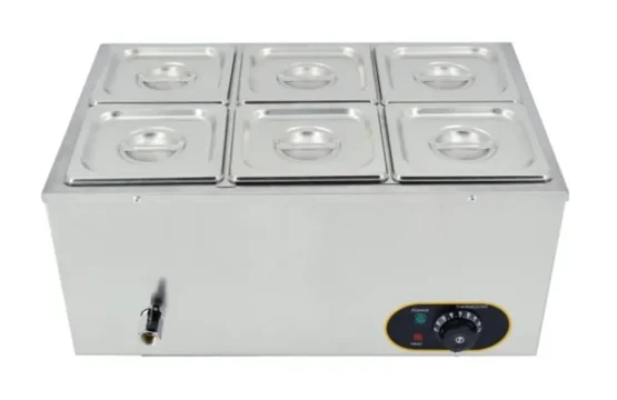 Bain Marie 6 Container Stainless Steel Commercial Food Warmer, Silver, for Catering and Restaurants