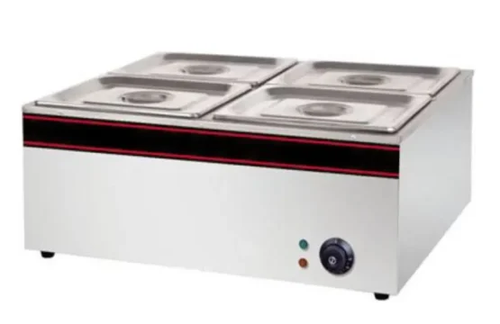 Bain Marie 4 Container Stainless Steel Commercial Food Warmer, Silver, for Catering and Restaurants