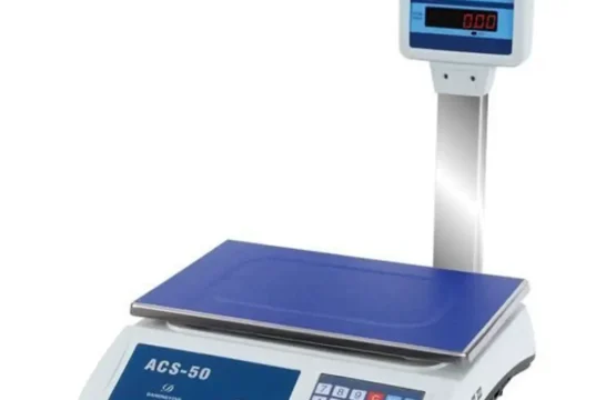 Digital Commercial Price Scale with Dual LCD Display 50kg , Stainless Steel Platform, Rechargeable Battery, Electronic Price Counting Scale for Food, Meat, Fruits, and Produce