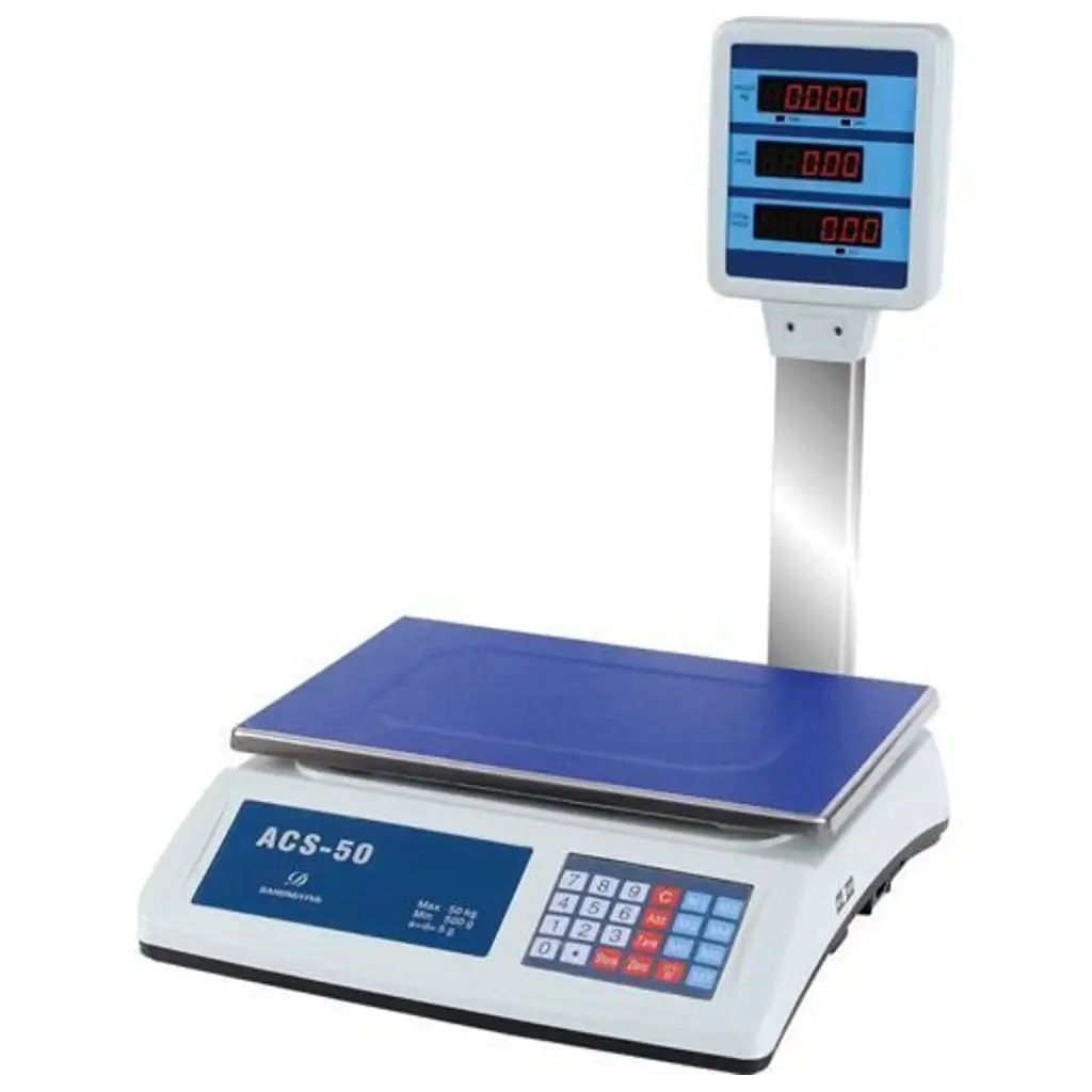 mizco.prod_134 ميزان أسعار تجاري رقمي 50 كجم مع شاشة LCD مزدوجة ومنصة من ستانليس ستيل وبطارية قابلة لإعادة الشحن ومقياس حساب الأسعار الإلكتروني للأطعمة واللحوم والفواكه والمنتجات - Image 1