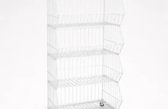 رف عرض سلكي معدني أبيض مع عجلات – 5 أدوار