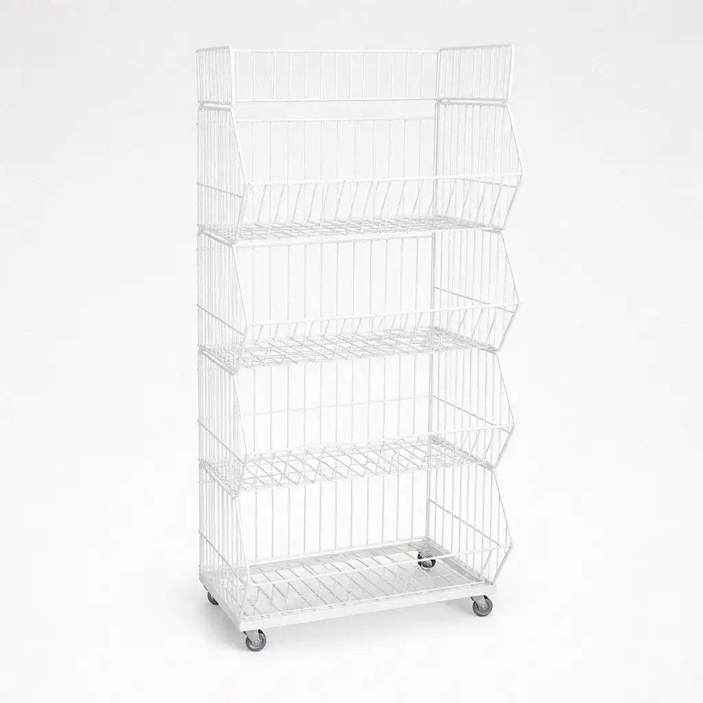 mizco.prod_76 رف عرض سلكي معدني أبيض مع عجلات – 5 أدوار - Image 1