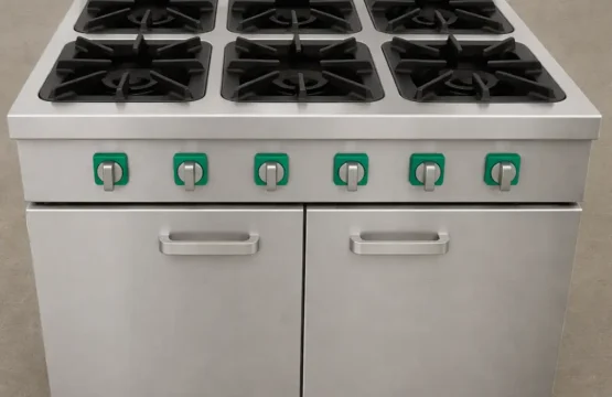 طباخ غاز التجاري المصنوع بالكامل من الستانلس ستيل بـ 6 شعلات قوية