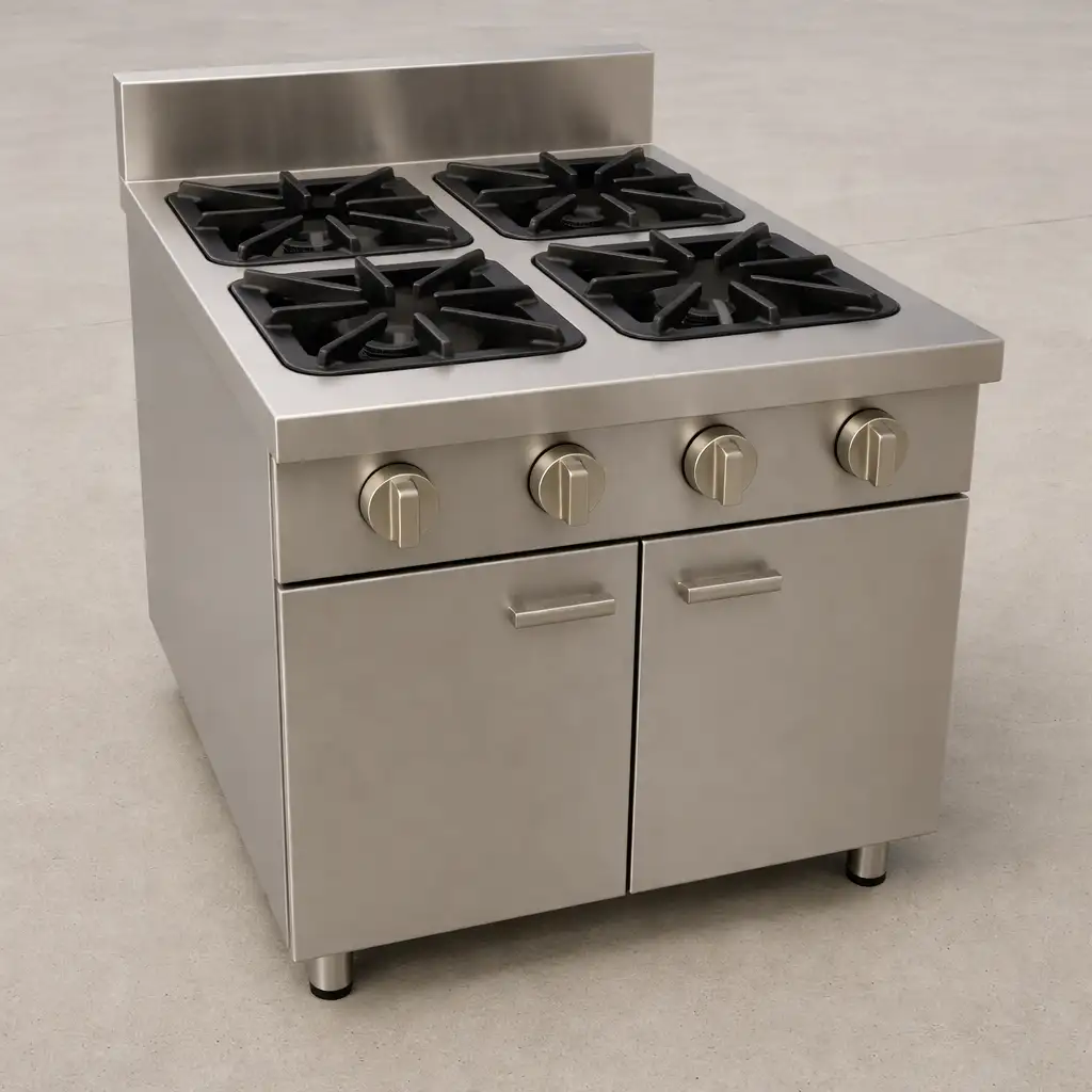 mizco.prod_85 commercial-grade stainless steel gas range features 4 powerful burners - Image 1