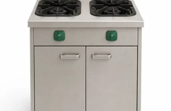 commercial-grade stainless steel gas range features 2 powerful burners