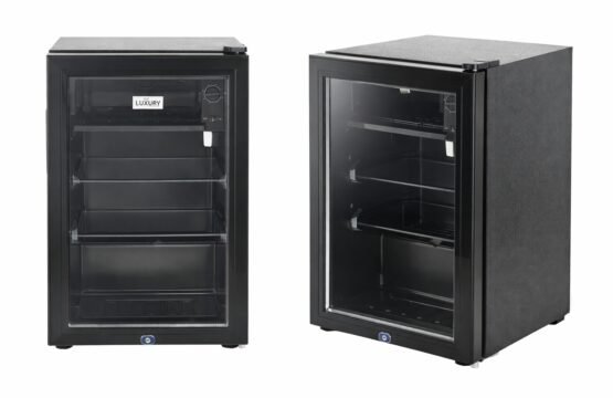 Glass Door Beverage Display Refrigerator with Internal Freezer – Black