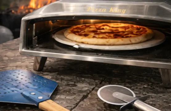 Pizza King Large Portable Gas Pizza Oven with Rotating Pizza Stone, Peel and Cutter