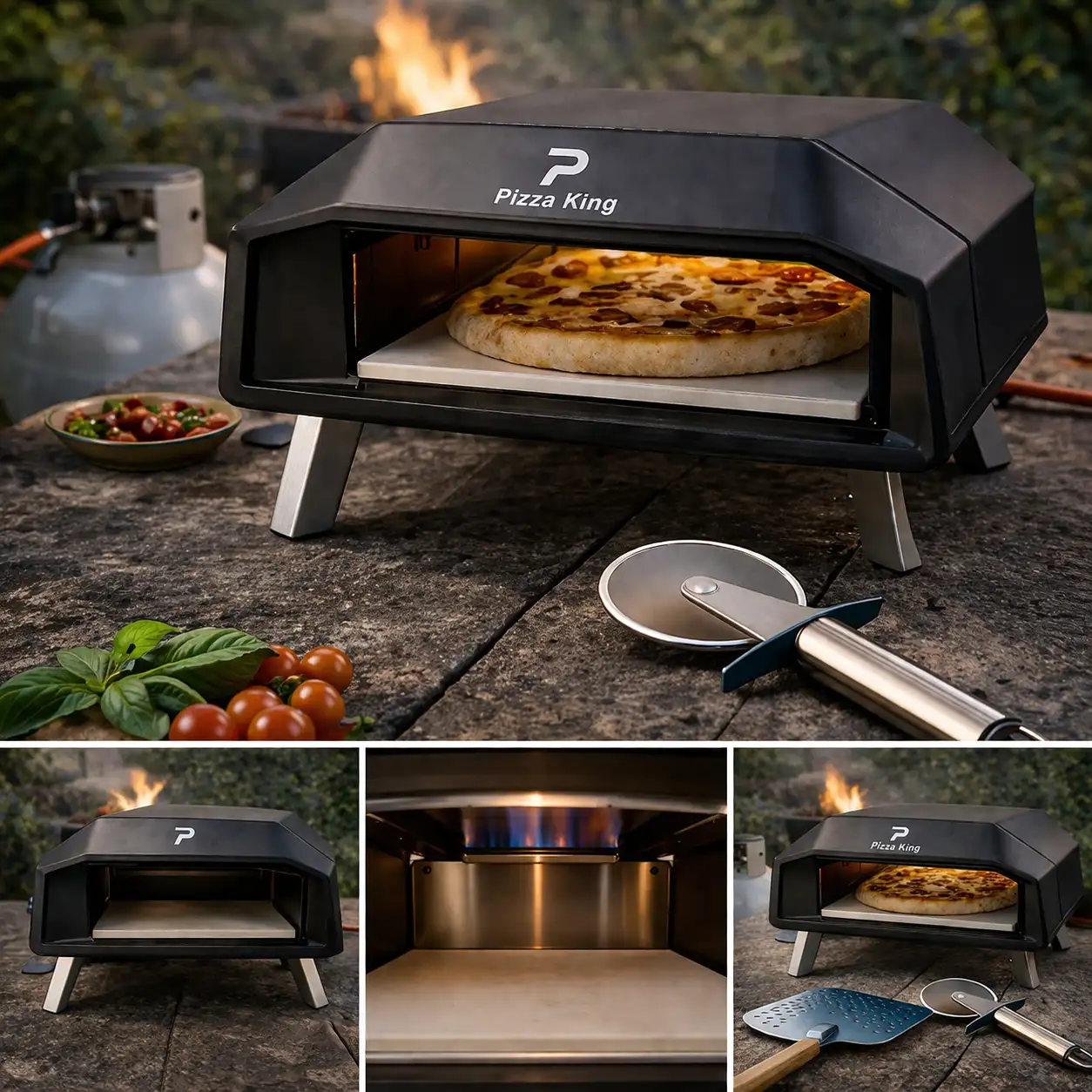 mizco.prod_42 Pizza King Portable Gas Pizza Oven with Pizza Stone, Pizza Peel & Cutter - Image 1
