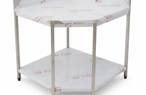 304 Stainless Steel Corner Table with Bottom Shelf – 85.5 × 88 × 88 cm