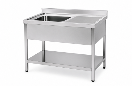 Single Bowl Stainless Steel Sink with Work Space – 120×60 cm
